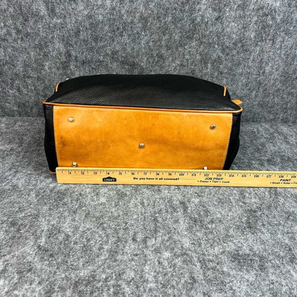 VALENTINA Mocha Leather Large Black and Tan Shoulder Bag Tote Bag Made In Italy - Picture 6 of 12